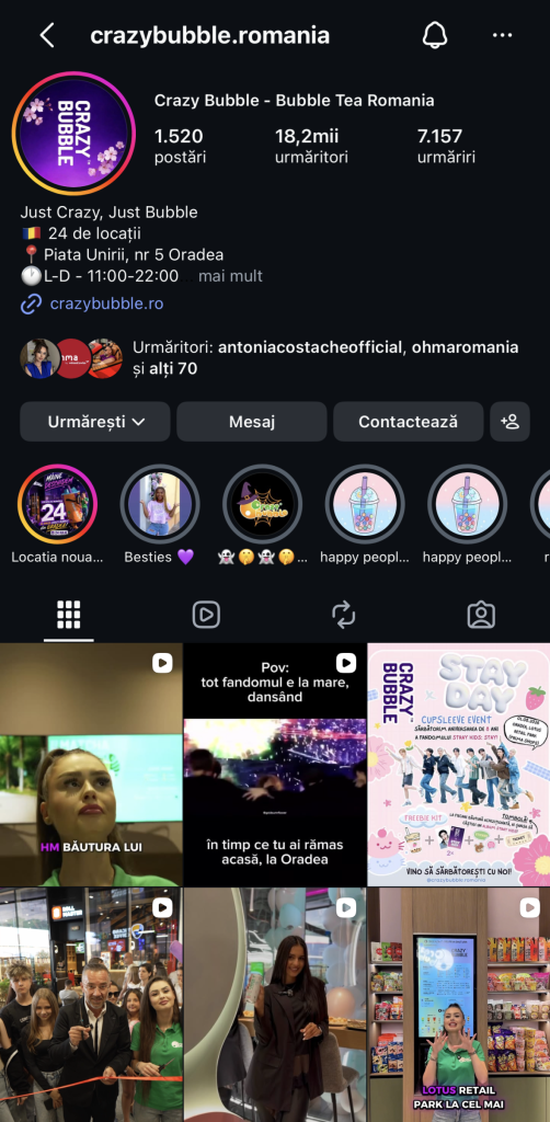 Cont Instagram Crazy Bubble România gestionat de Globestar Media - social media management Oradea