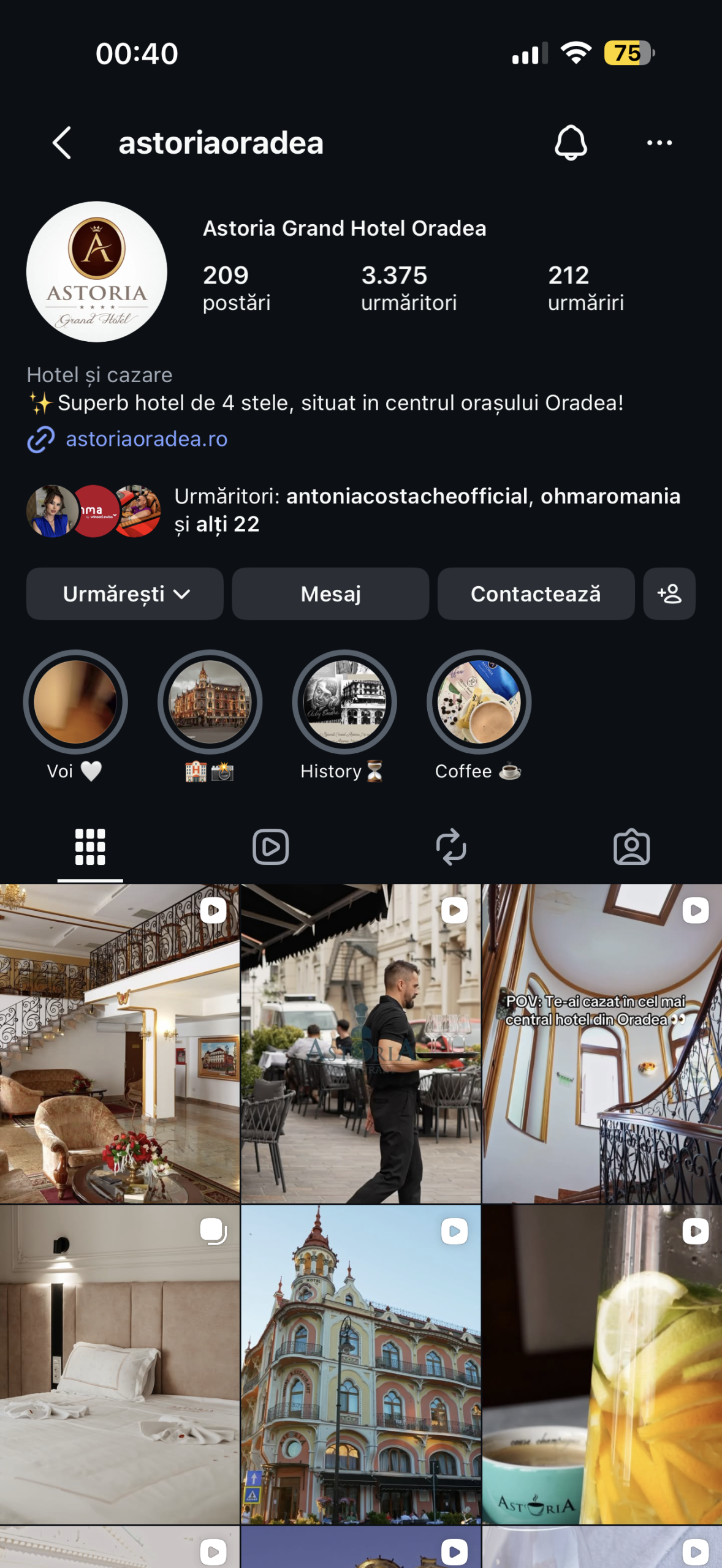 Cont Instagram Hotel Astoria gestionat de Globestar Media - social media management Oradea