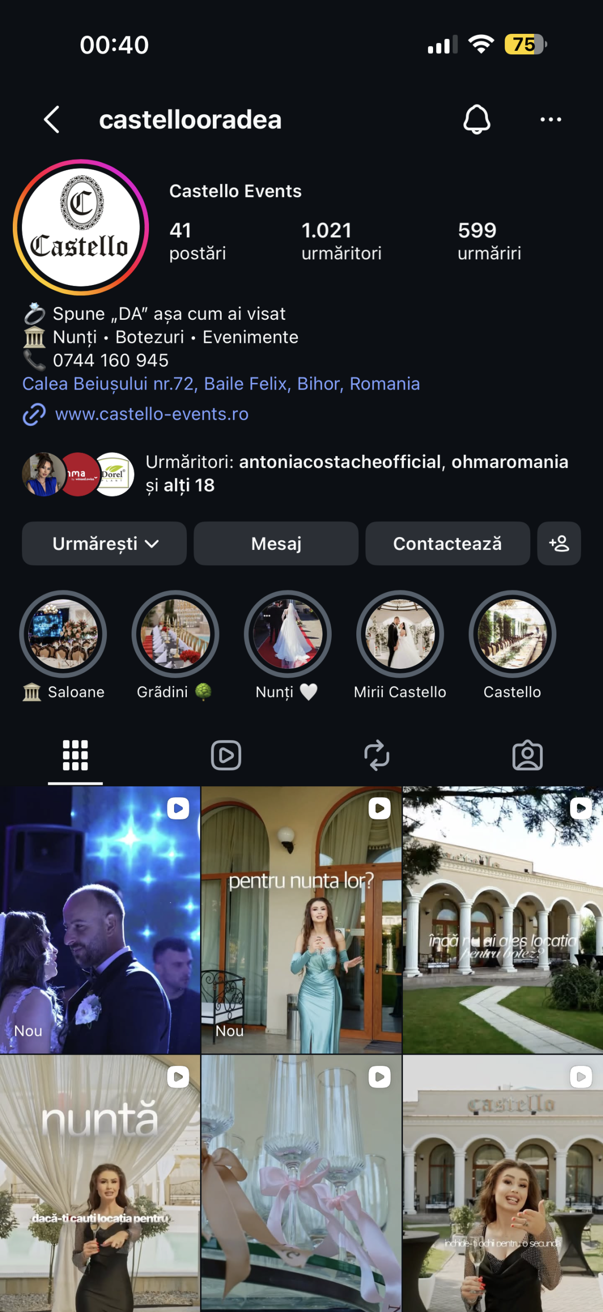 Cont Instagram Castello gestionat de Globestar Media - social media management Oradea