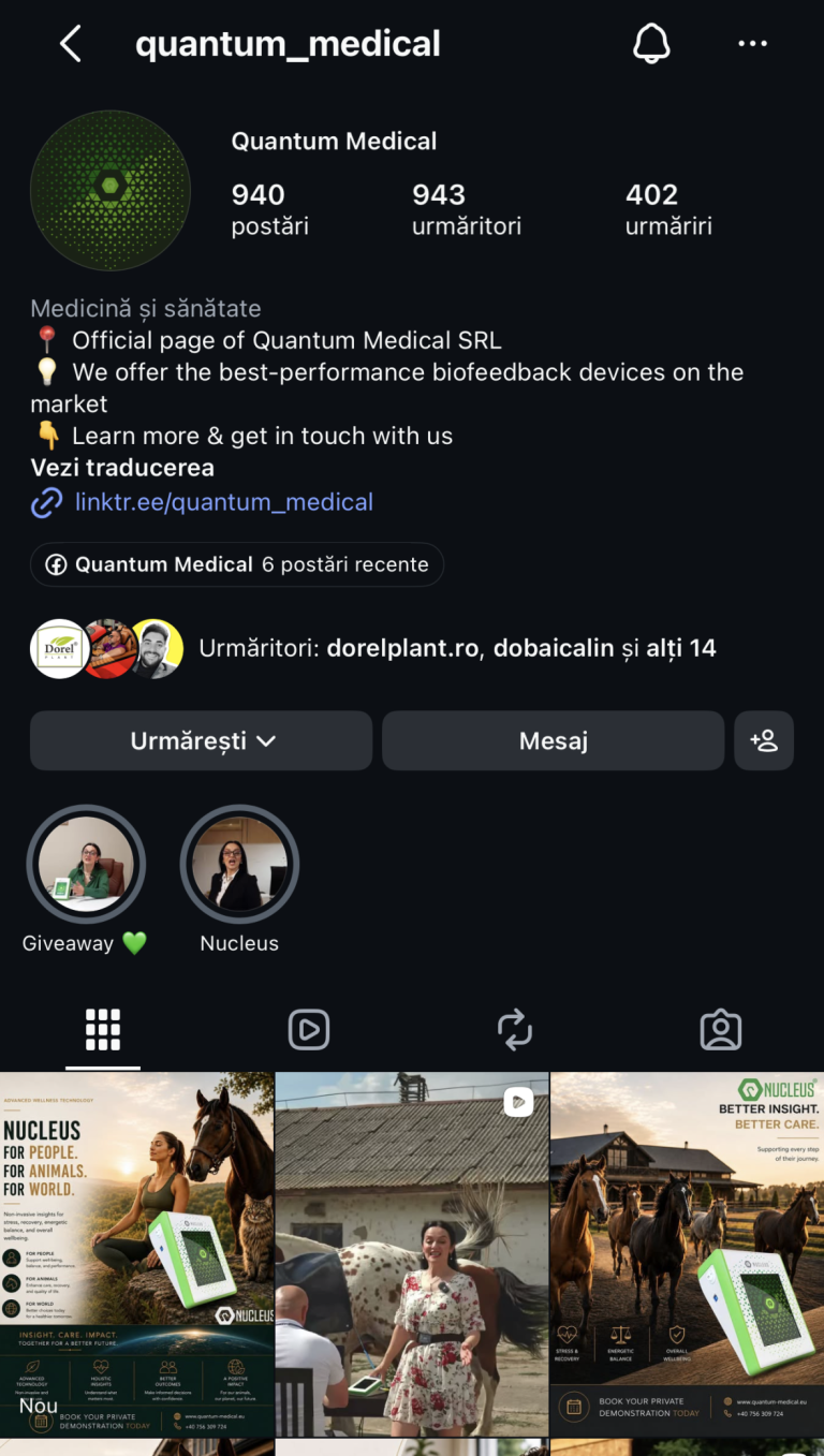 Cont Instagram quantum medical gestionat de Globestar Media - social media management Oradea