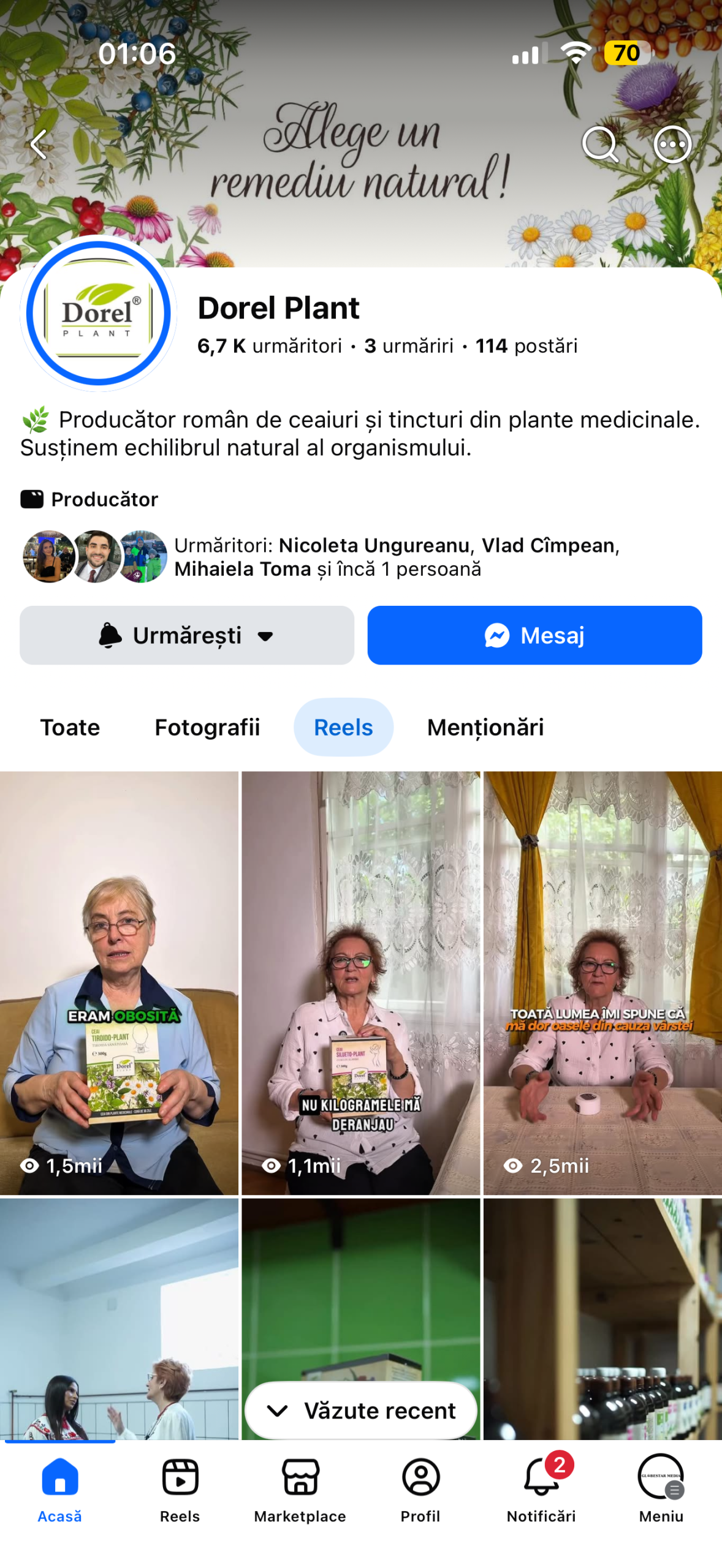 Pagina Facebook Dorel Plant gestionat de Globestar Media - social media management Oradea