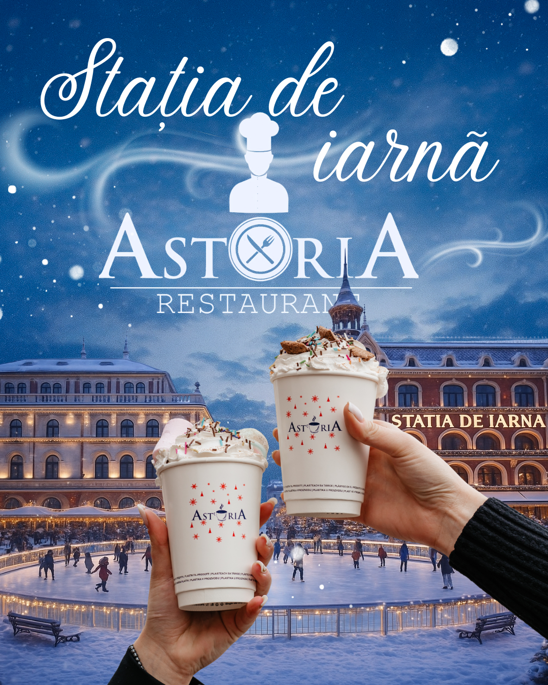 Banner campanie Stația de Iarnă Restaurant Astoria - concept și strategie de brand Globestar Media